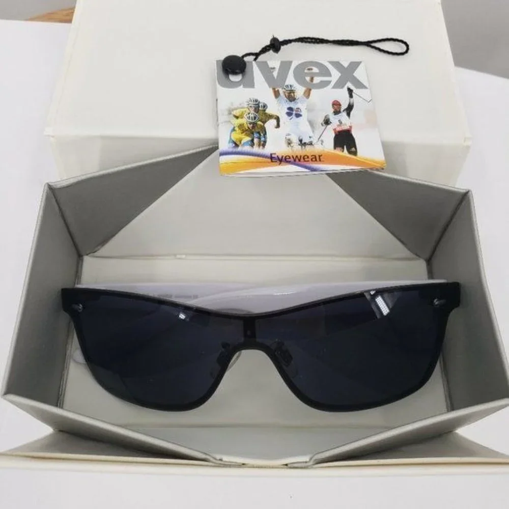 UVEX Sport Polarized Sunglasses Oversize 22 White Frame Smoke Lens NWT